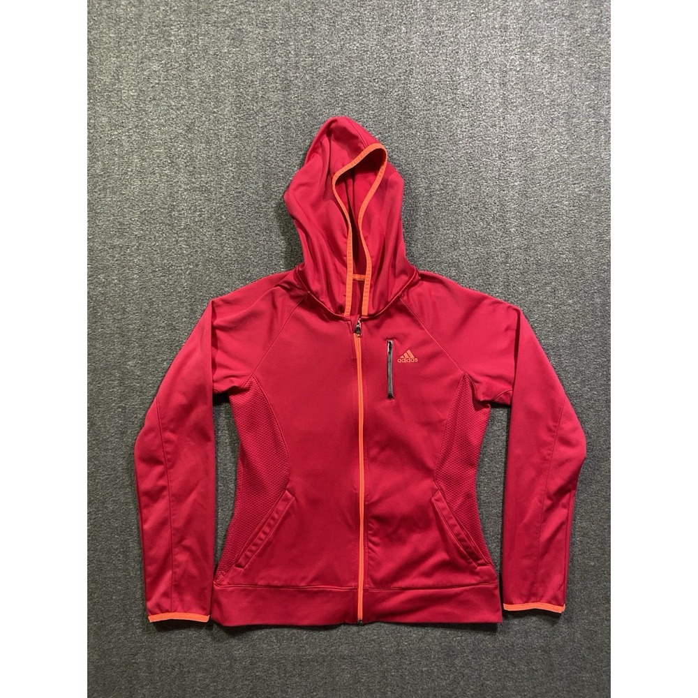 Adidas Hoodie Womens Pink Climawarm Full Zip Fleece Thumbholes Size M
